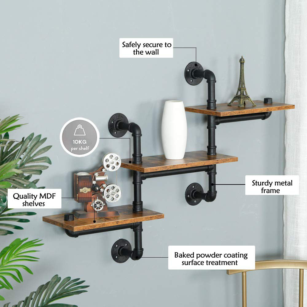 Kitchen & Bathroom DIY: Industrial Pipe Shelving Pipe Shelves Wall Mounted Decor Floating Shelves Retro Rustic Shelf for Bar Kitchen Living Room