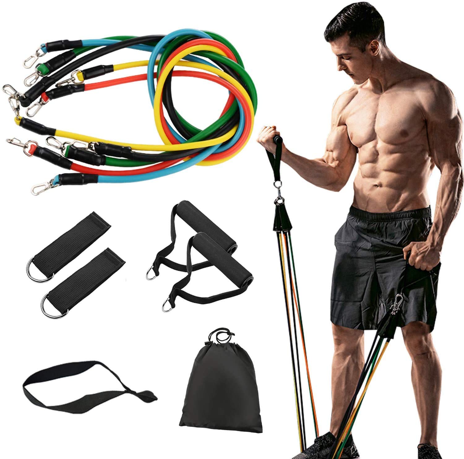 Exercise Bikes: 11 Pack Resistance Bands Stackable Exercise Bands Home Workouts Physical Therapy Gym Training
