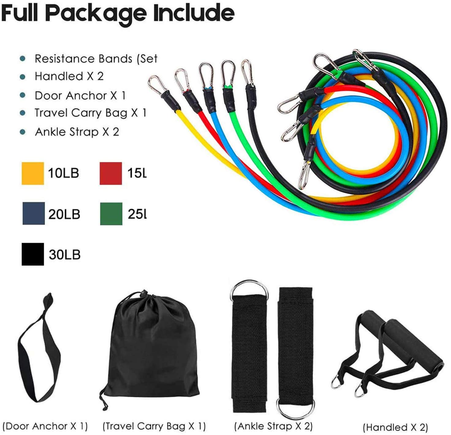 Exercise Bikes: 11 Pack Resistance Bands Stackable Exercise Bands Home Workouts Physical Therapy Gym Training