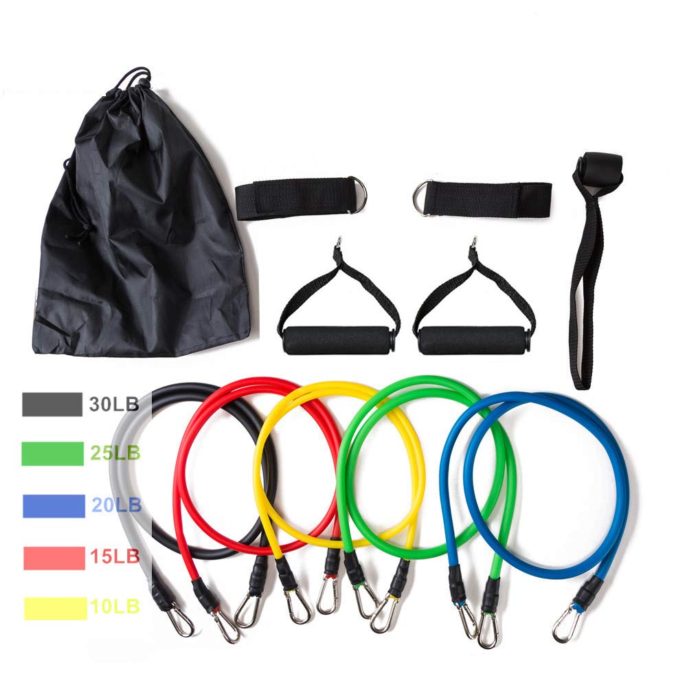 Exercise Bikes: 11 Pack Resistance Bands Stackable Exercise Bands Home Workouts Physical Therapy Gym Training