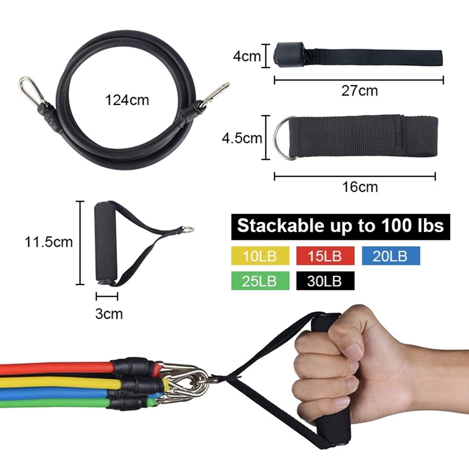 Exercise Bikes: 11 Pack Resistance Bands Stackable Exercise Bands Home Workouts Physical Therapy Gym Training
