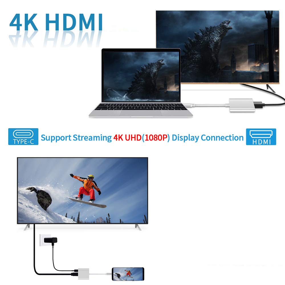 Computer Cables & Adapters: USB C to HDMI Adapter Type C AV Converter 4K HDMI USB 3.0 Port USB-C Female