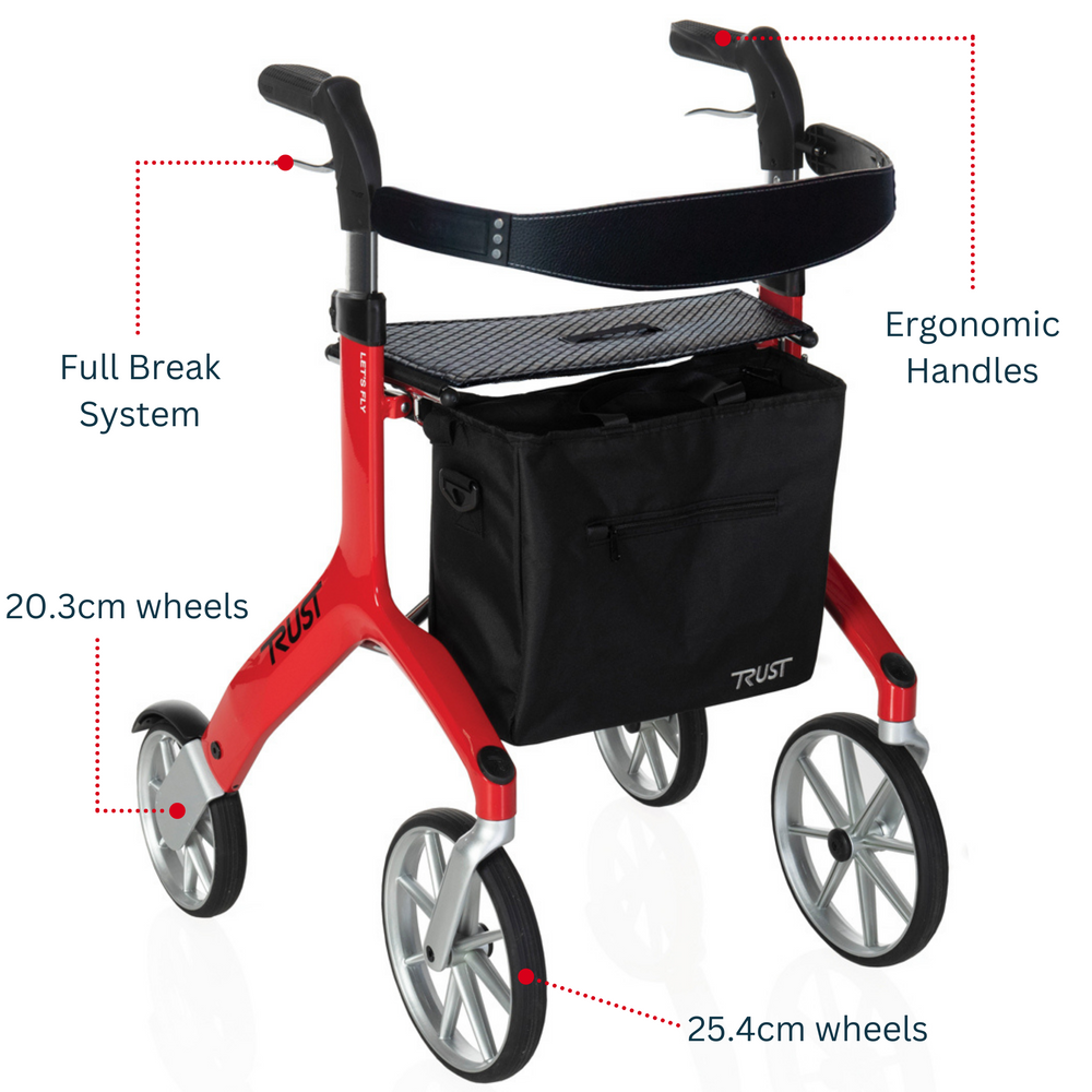 Bikes & Scooters: Let's Fly Mobility Rollator Wheelie Walker - Red