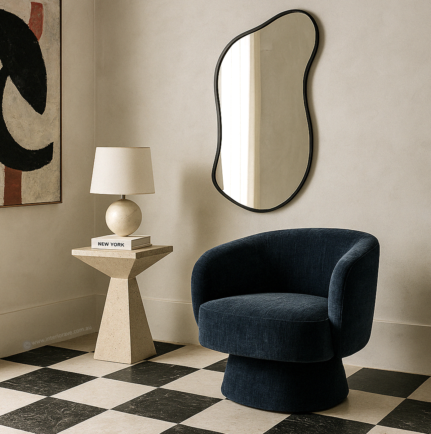 Arm Chairs & Recliners: Interior Ave - Celine Swivel Armchair  Chenille Denim Blue