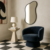Arm Chairs & Recliners: Interior Ave - Celine Swivel Armchair  Chenille Denim Blue