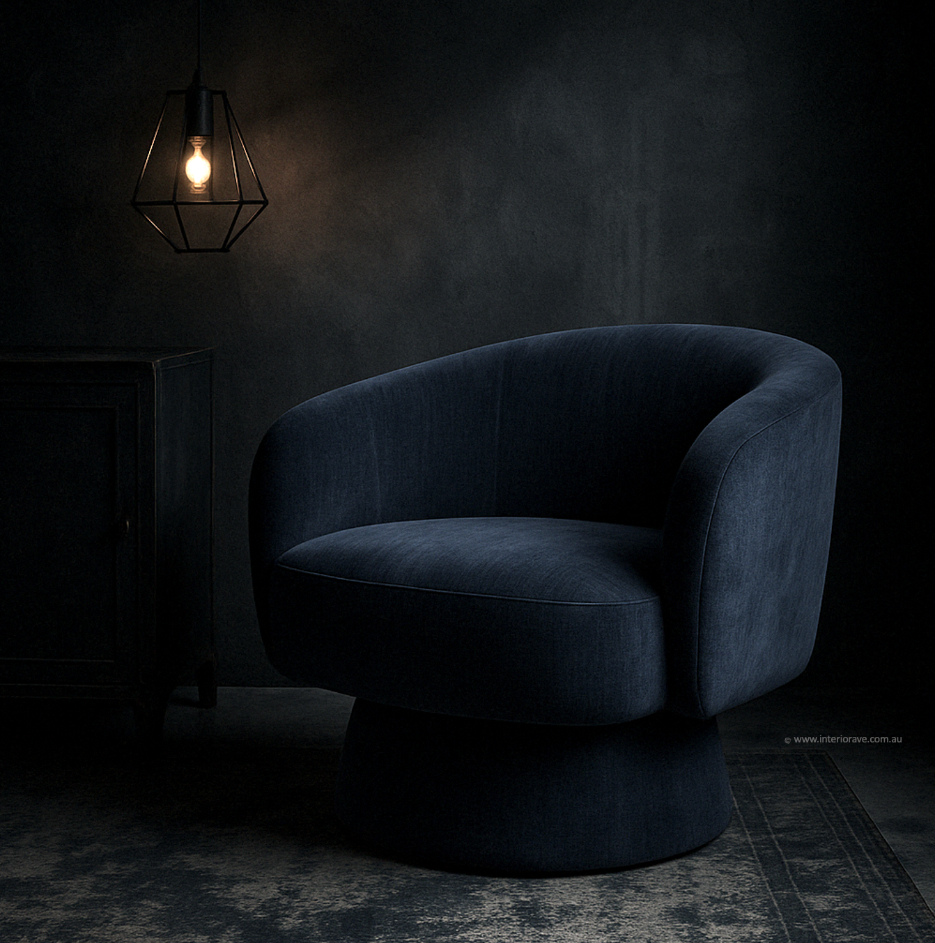 Arm Chairs & Recliners: Interior Ave - Celine Swivel Armchair  Chenille Denim Blue