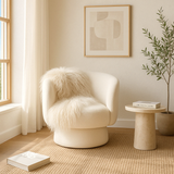 Arm Chairs & Recliners: Interior Ave - Celine Swivel Armchair  Chenille Pearl White