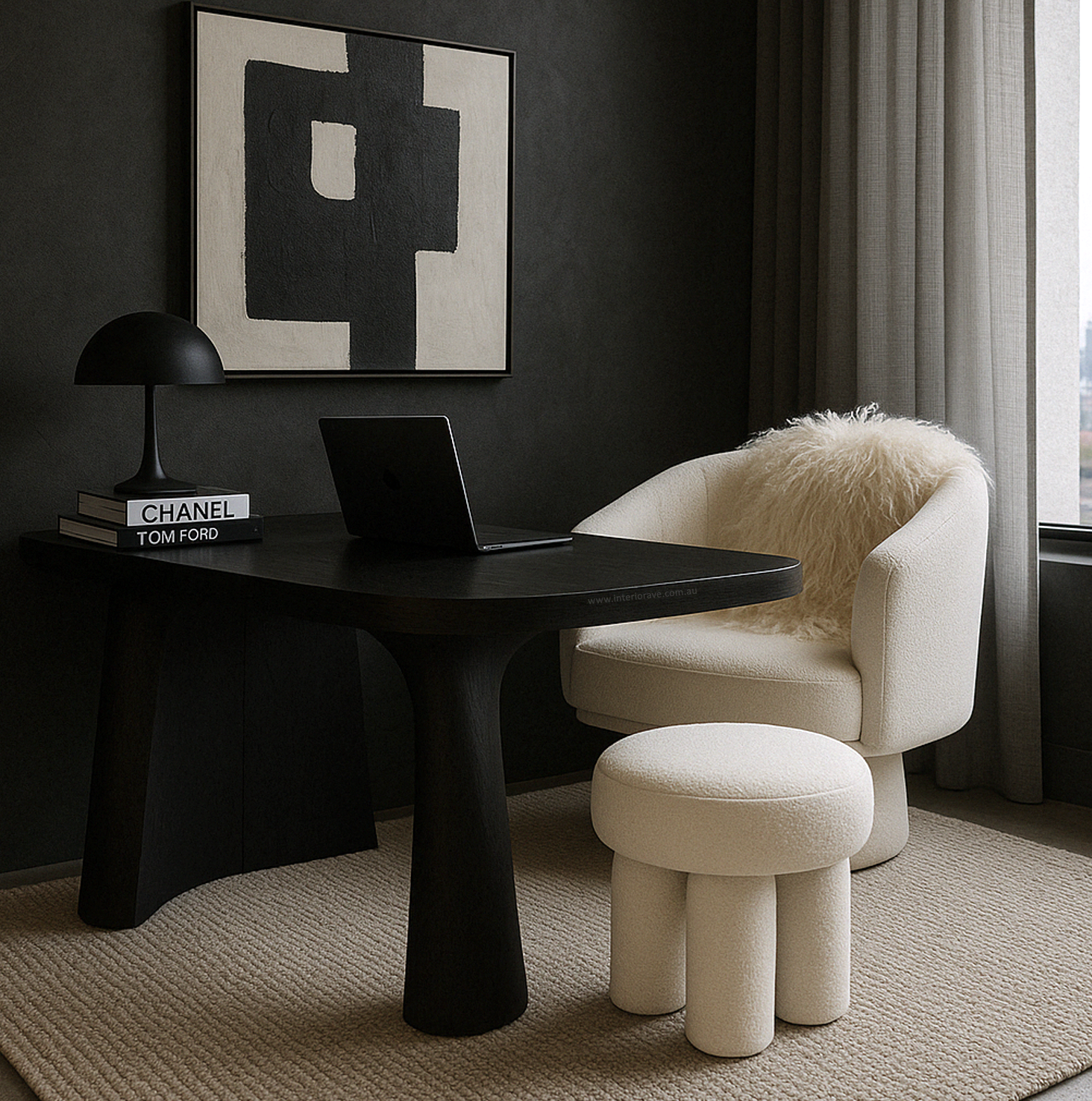 Arm Chairs & Recliners: Interior Ave - Celine Swivel Armchair  Chenille Pearl White