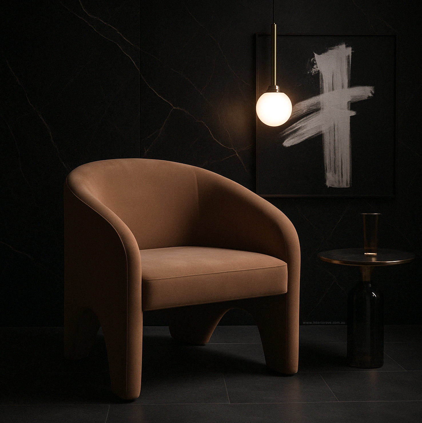 Arm Chairs & Recliners: Interior Ave - Nova Sculptural Accent Chair  Velvet Chocolate