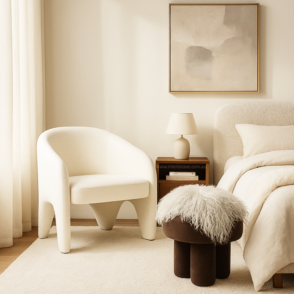 Arm Chairs & Recliners: Interior Ave - Nova Sculptural Accent Chair  White Chenille