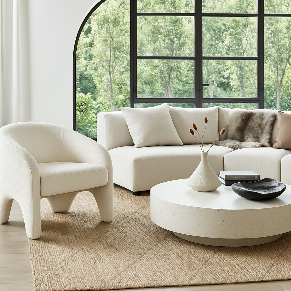 Arm Chairs & Recliners: Interior Ave - Nova Sculptural Accent Chair  White Chenille