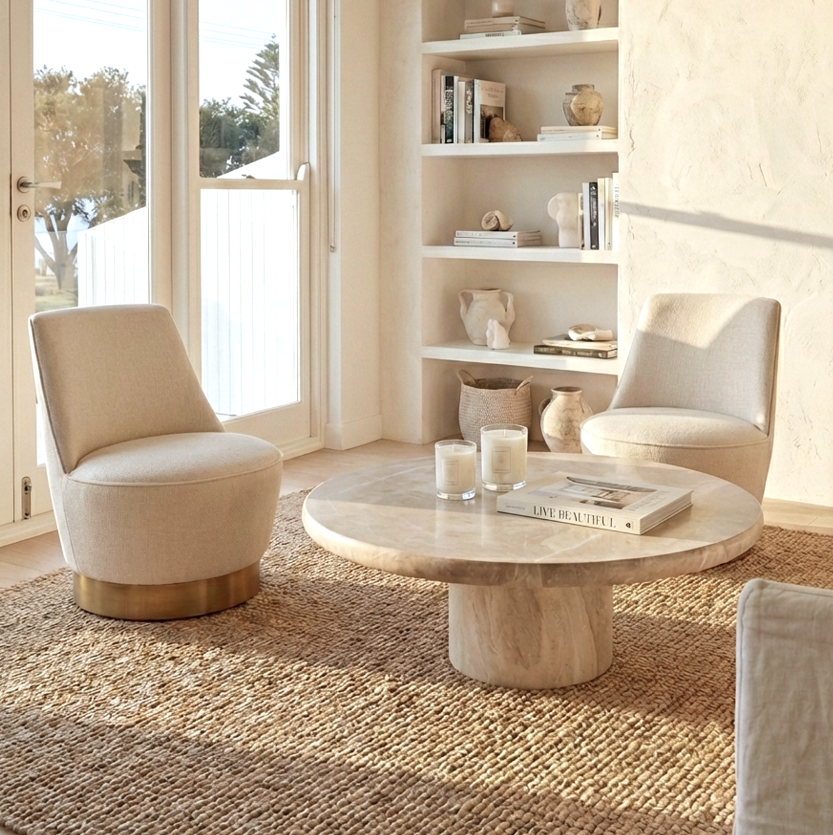 Arm Chairs & Recliners: Interior Ave - Chateau Swivel Accent Chair - Vanilla Oat