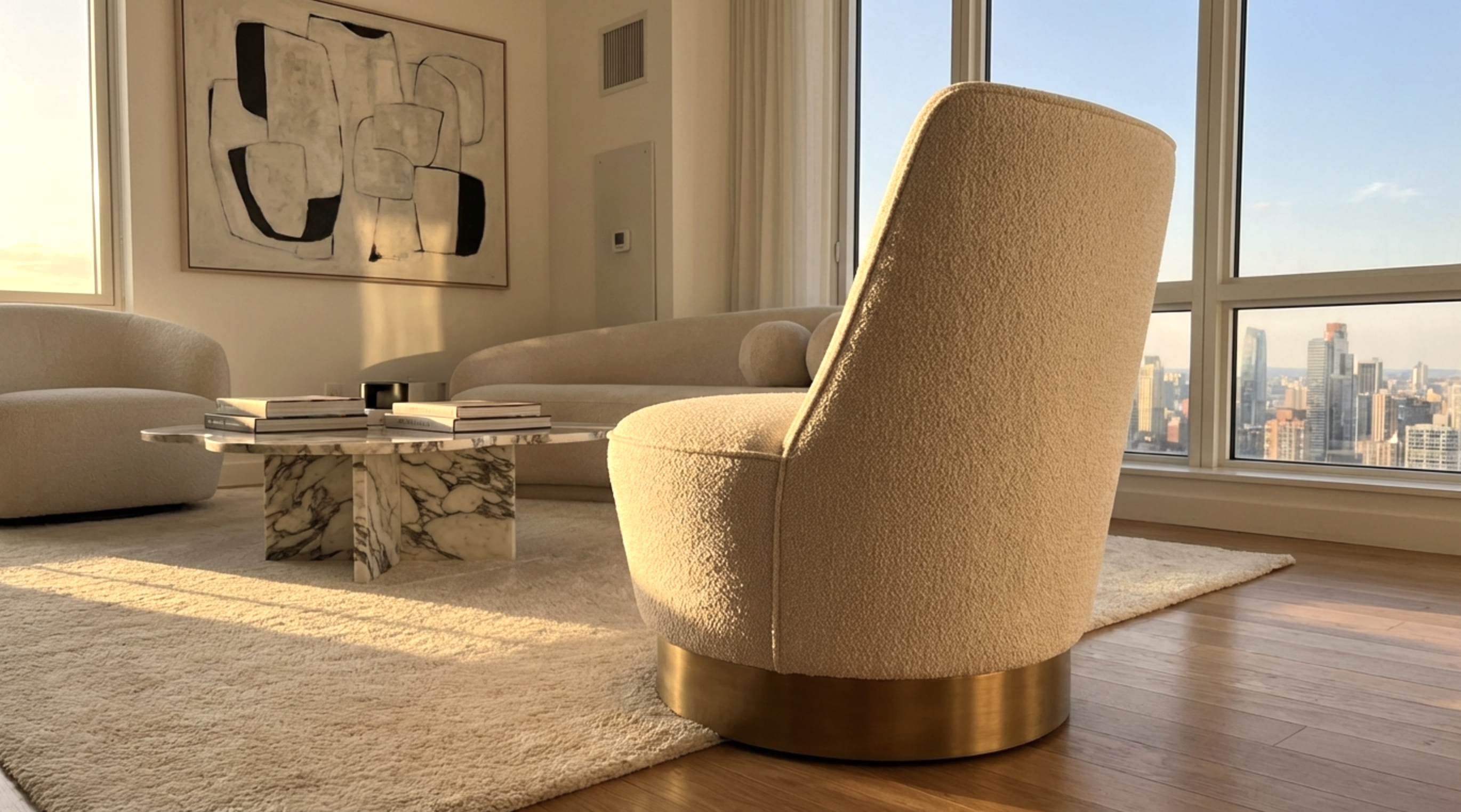Arm Chairs & Recliners: Interior Ave - Chateau Swivel Accent Chair - Vanilla Oat