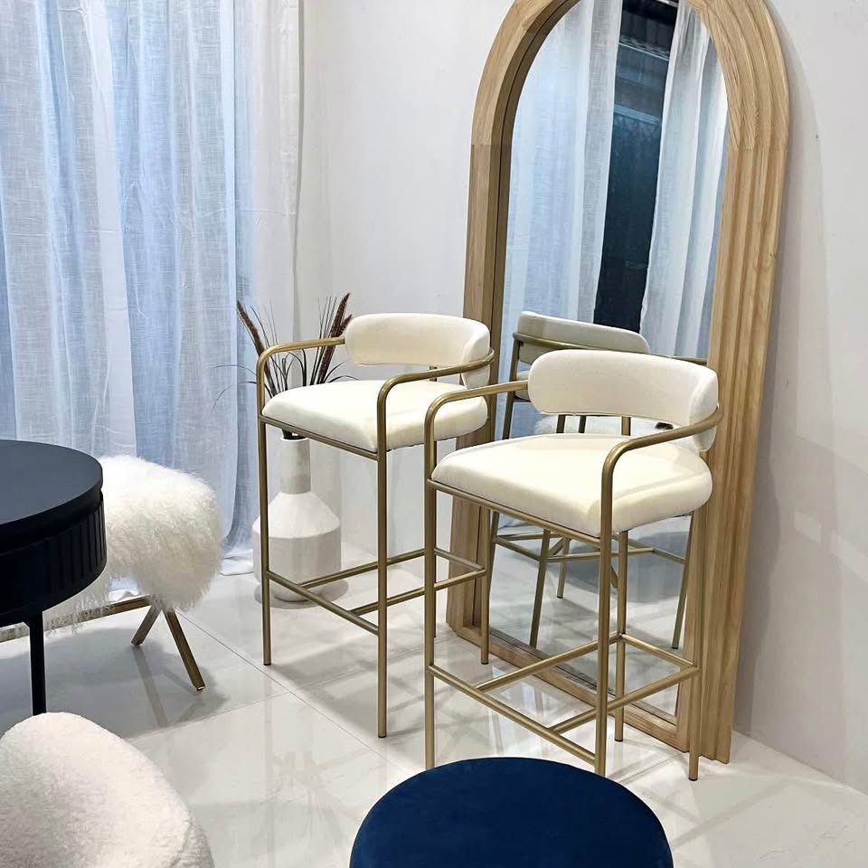 Table & Bar Stools: Interior Ave - Allegra White Linen Kitchen Bar Stool