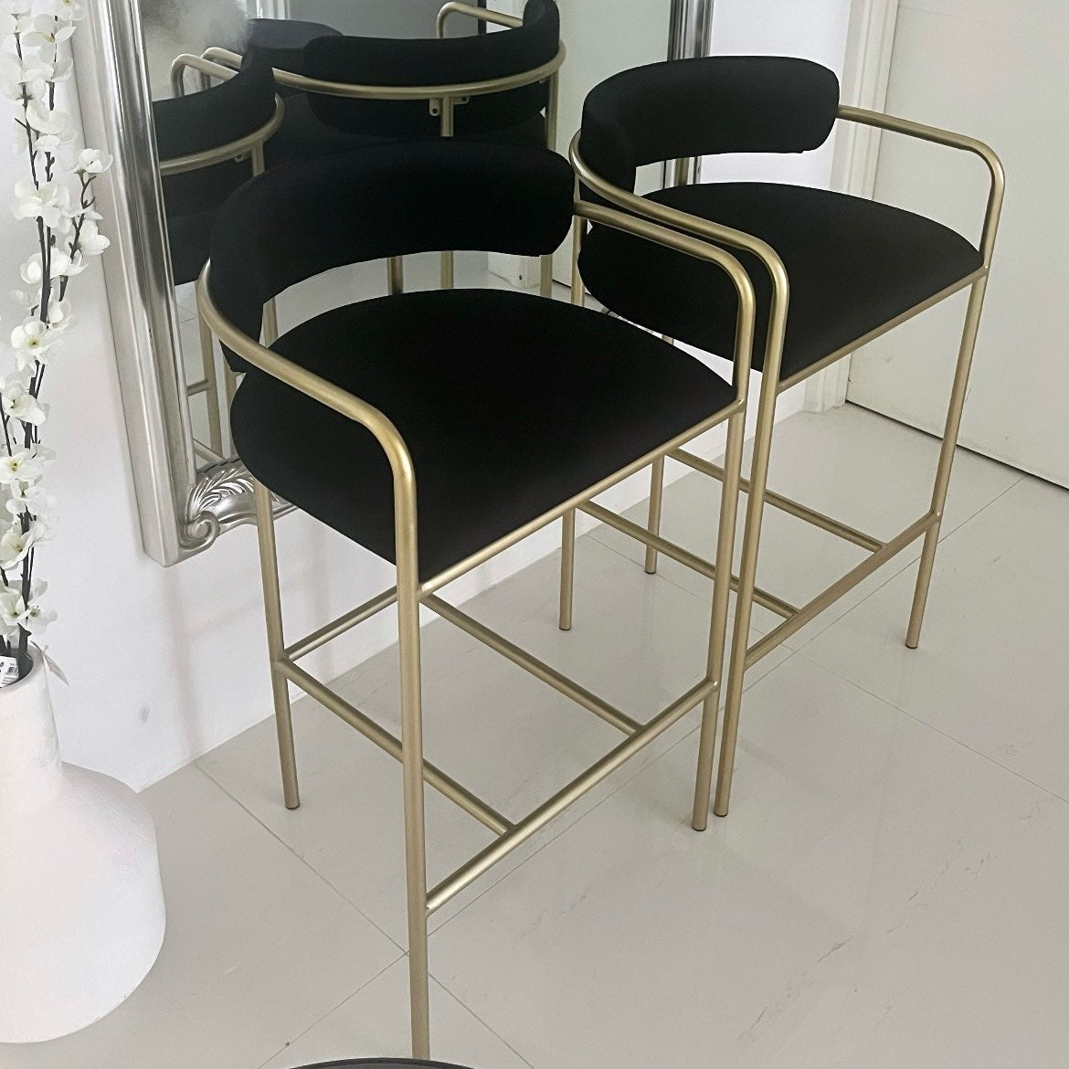 Table & Bar Stools: Interior Ave - Allegra Black Velvet Kitchen Bar Stool