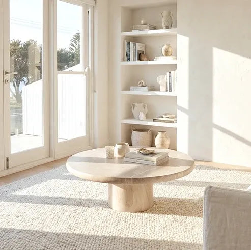 Nobu Round Sculptural Stone Coffee Table - Natural Stone 70cm