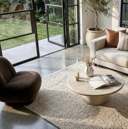 Nobu Round Sculptural Stone Coffee Table - Natural Stone 70cm