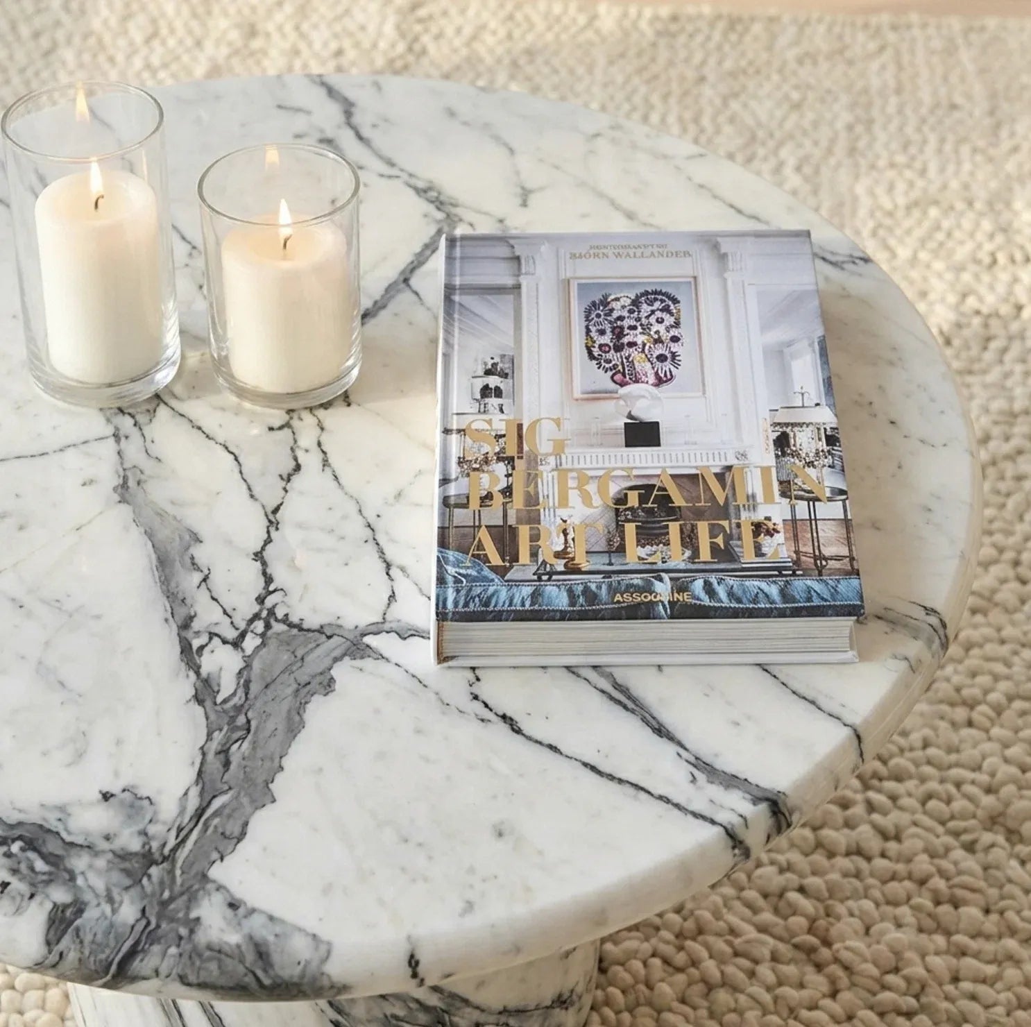 Nobu Round Sculptural Stone Coffee Table - Panda Marble Finish