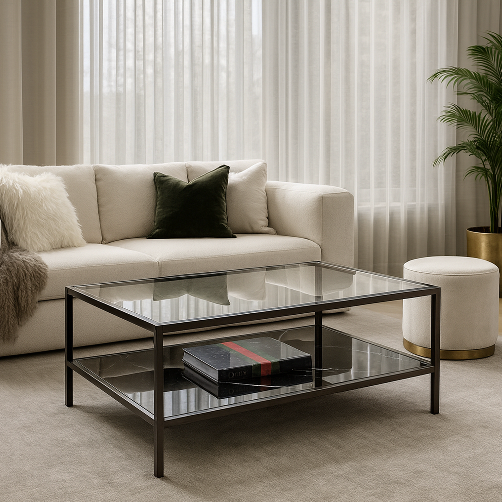 Coffee Tables: Interior Ave - Vogue Coffee Table - Black Marble Stone & Glass