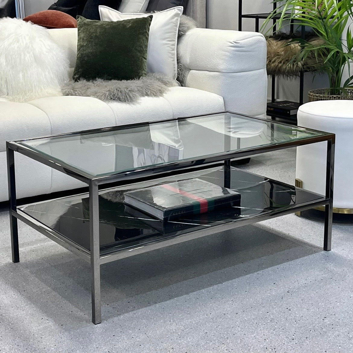 Coffee Tables: Interior Ave - Vogue Coffee Table - Black Marble Stone & Glass