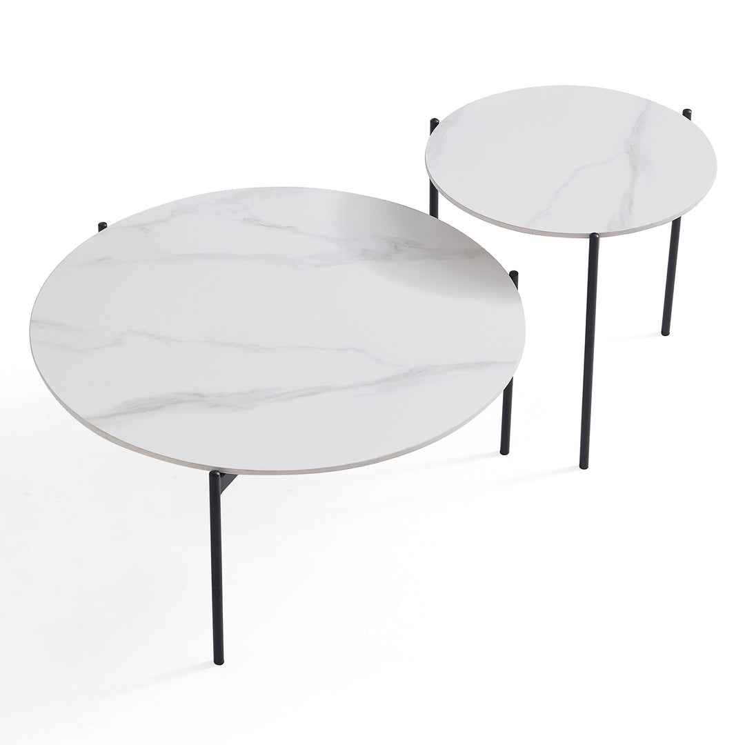 Coffee Tables: Interior Ave - Bianco Nested Coffee Table Set - White Marble Stone