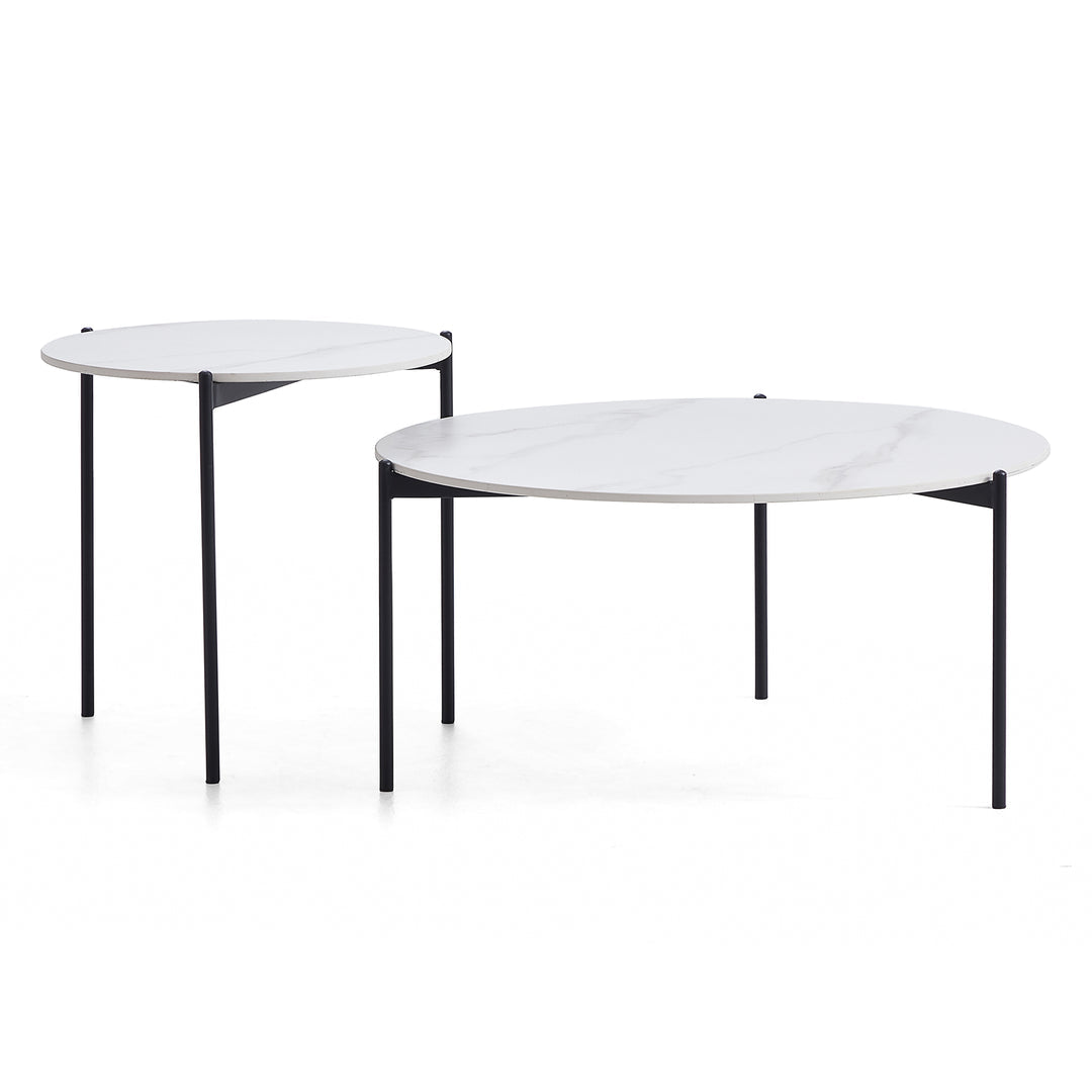 Coffee Tables: Interior Ave - Bianco Nested Coffee Table Set - White Marble Stone