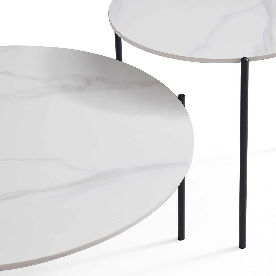 Coffee Tables: Interior Ave - Bianco Nested Coffee Table Set - White Marble Stone
