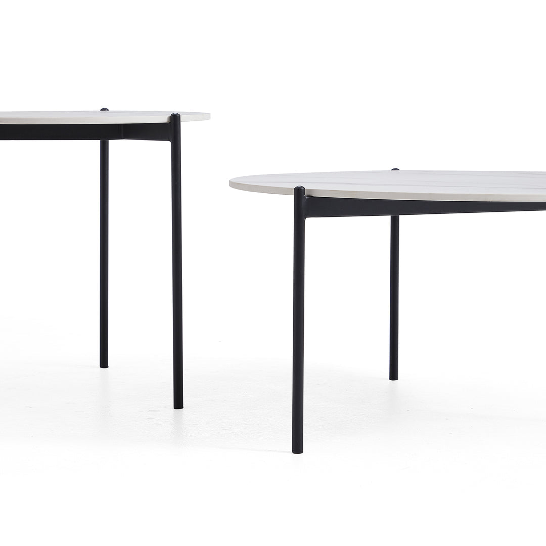 Coffee Tables: Interior Ave - Bianco Nested Coffee Table Set - White Marble Stone