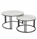 Coffee Tables: Interior Ave - Premier Nested Coffee Table Set - White Marble Stone