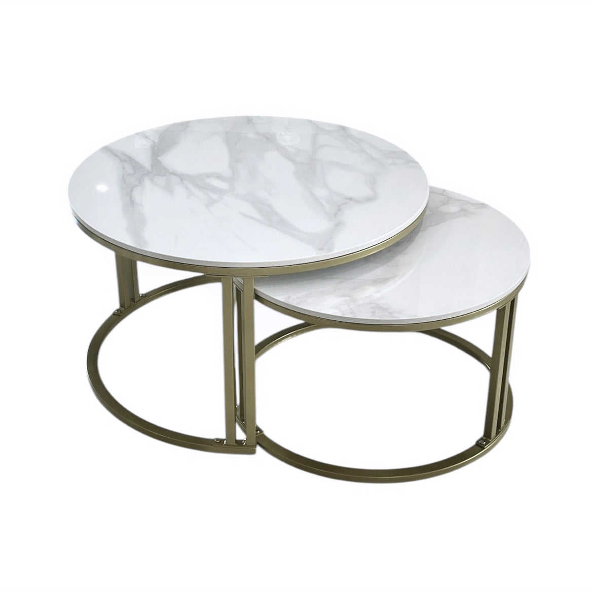 Coffee Tables: Interior Ave - Premier Nested Coffee Table Set - White Marble Stone