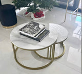 Coffee Tables: Interior Ave - Premier Nested Coffee Table Set - White Marble Stone