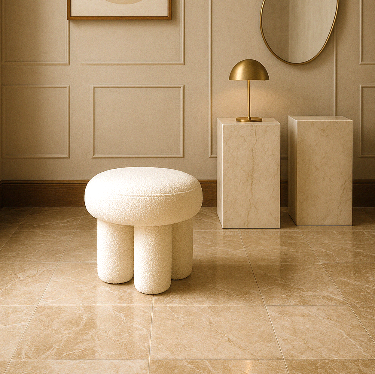 Ottomans & Footstools: Interior Ave - Bentley Boucle Ottoman  White