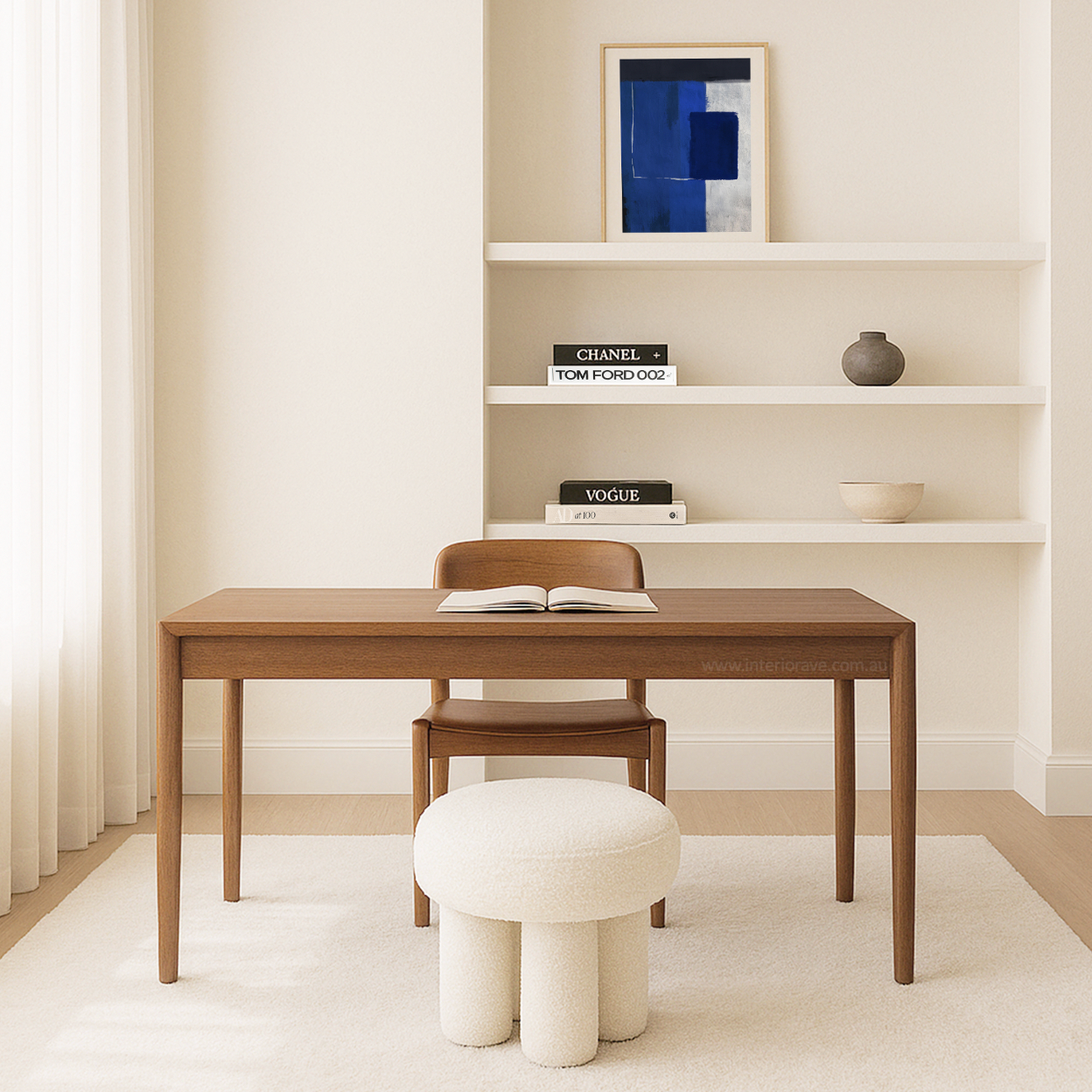 Ottomans & Footstools: Interior Ave - Bentley Boucle Ottoman  White