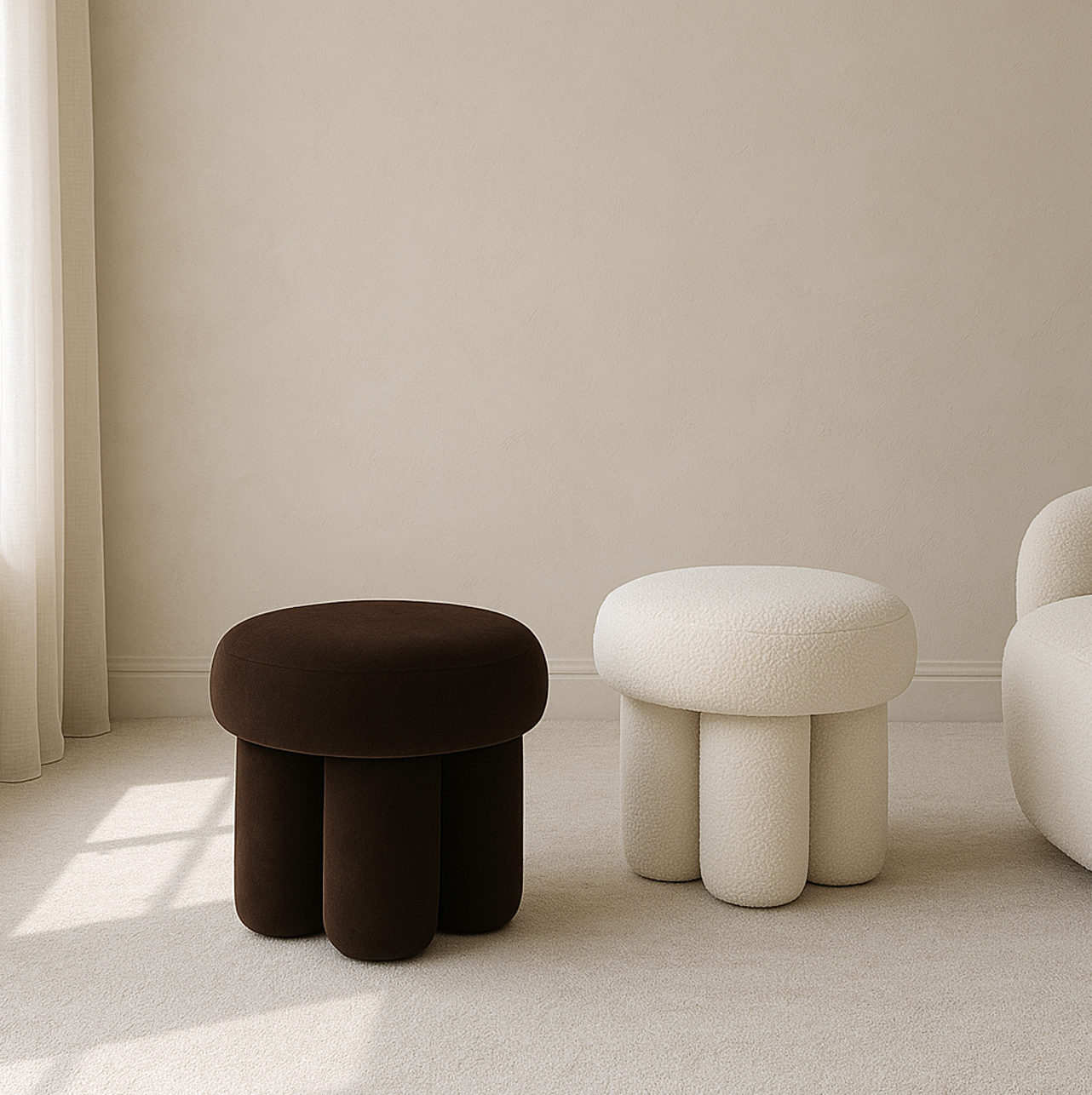 Ottomans & Footstools: Interior Ave - Bentley Boucle Ottoman  White