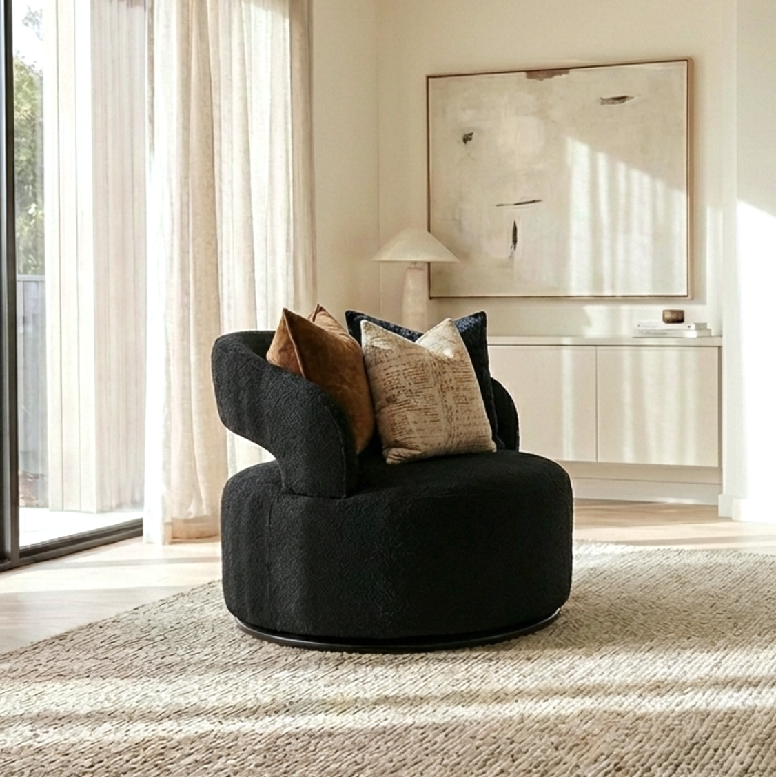 Arm Chairs & Recliners: Interior Ave - Coco Milan Swivel Accent Chair - Black