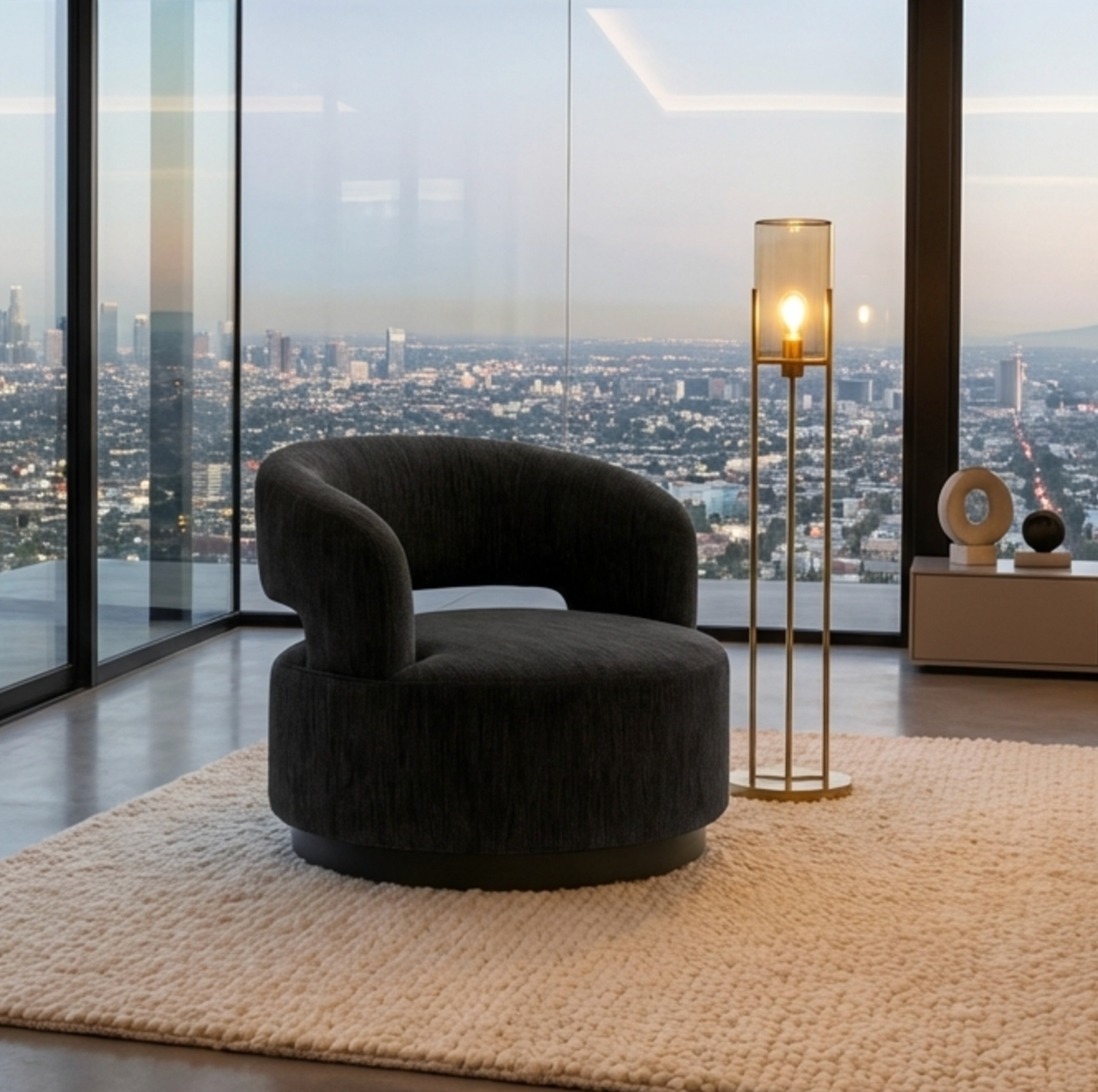 Arm Chairs & Recliners: Interior Ave - Coco Milan Swivel Accent Chair - Black