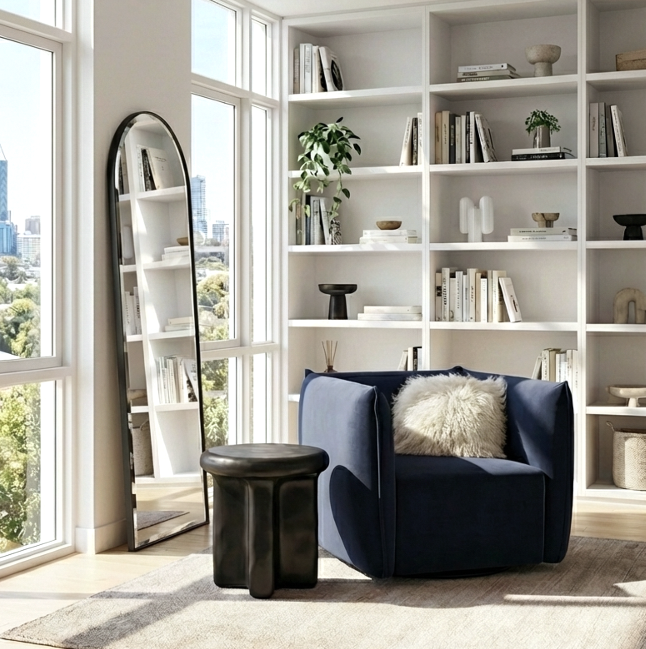 Arm Chairs & Recliners: Interior Ave - Havana Velvet Accent Chair - Indigo