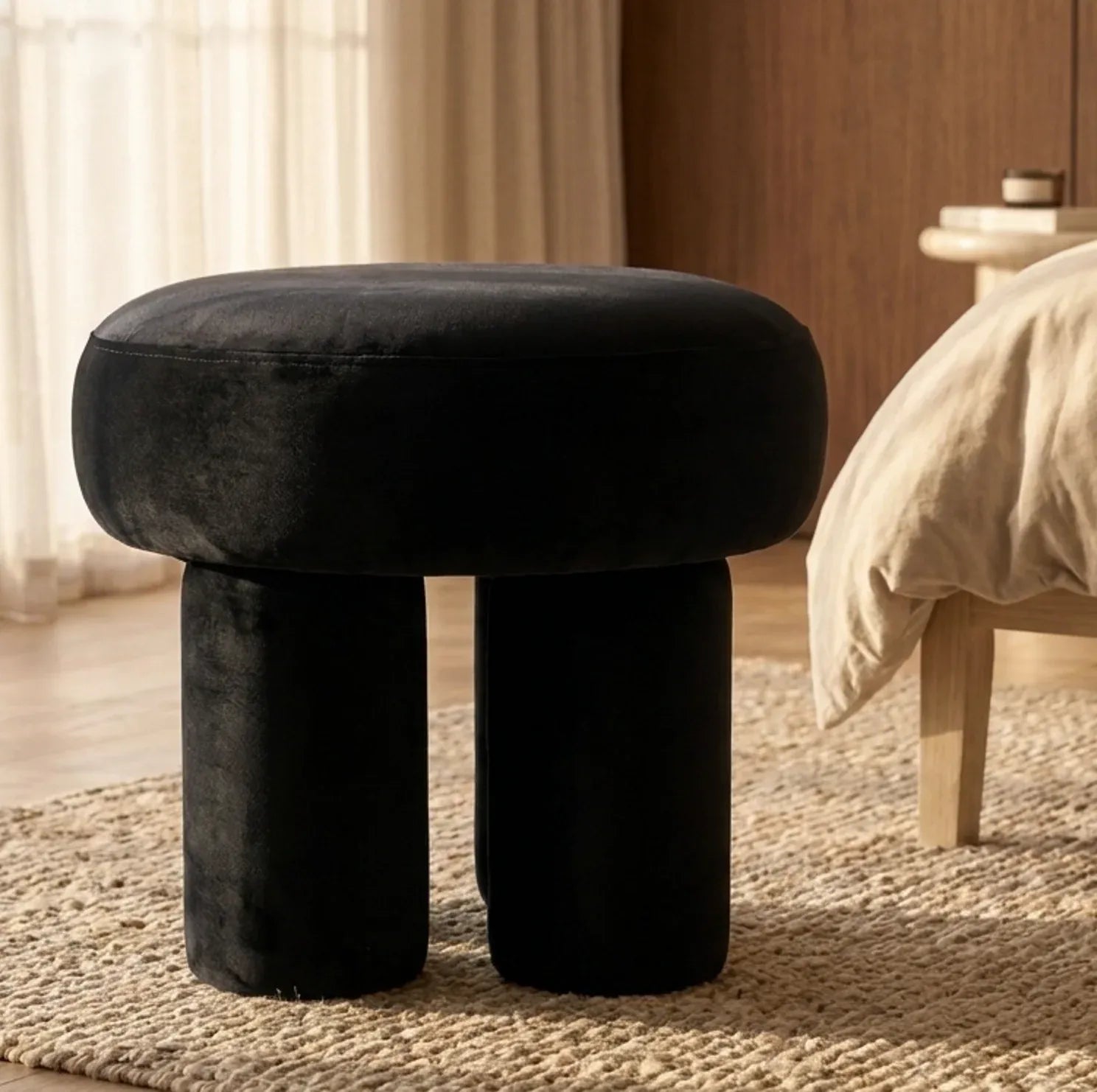 Interior Ave - Bentley Velvet Ottoman - Black