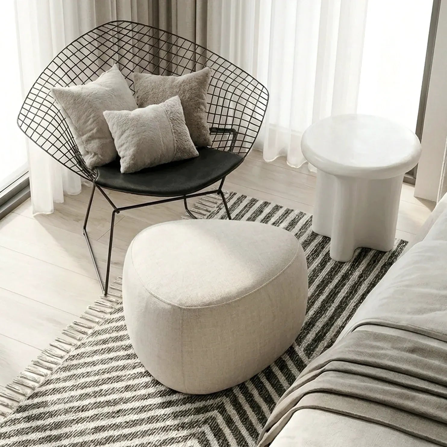 Interior Ave - Cove Pebble Ottoman - Vanilla