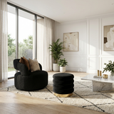 Ottomans & Footstools: Interior Ave - Roma Round Velvet Ottoman / Footstool  Black