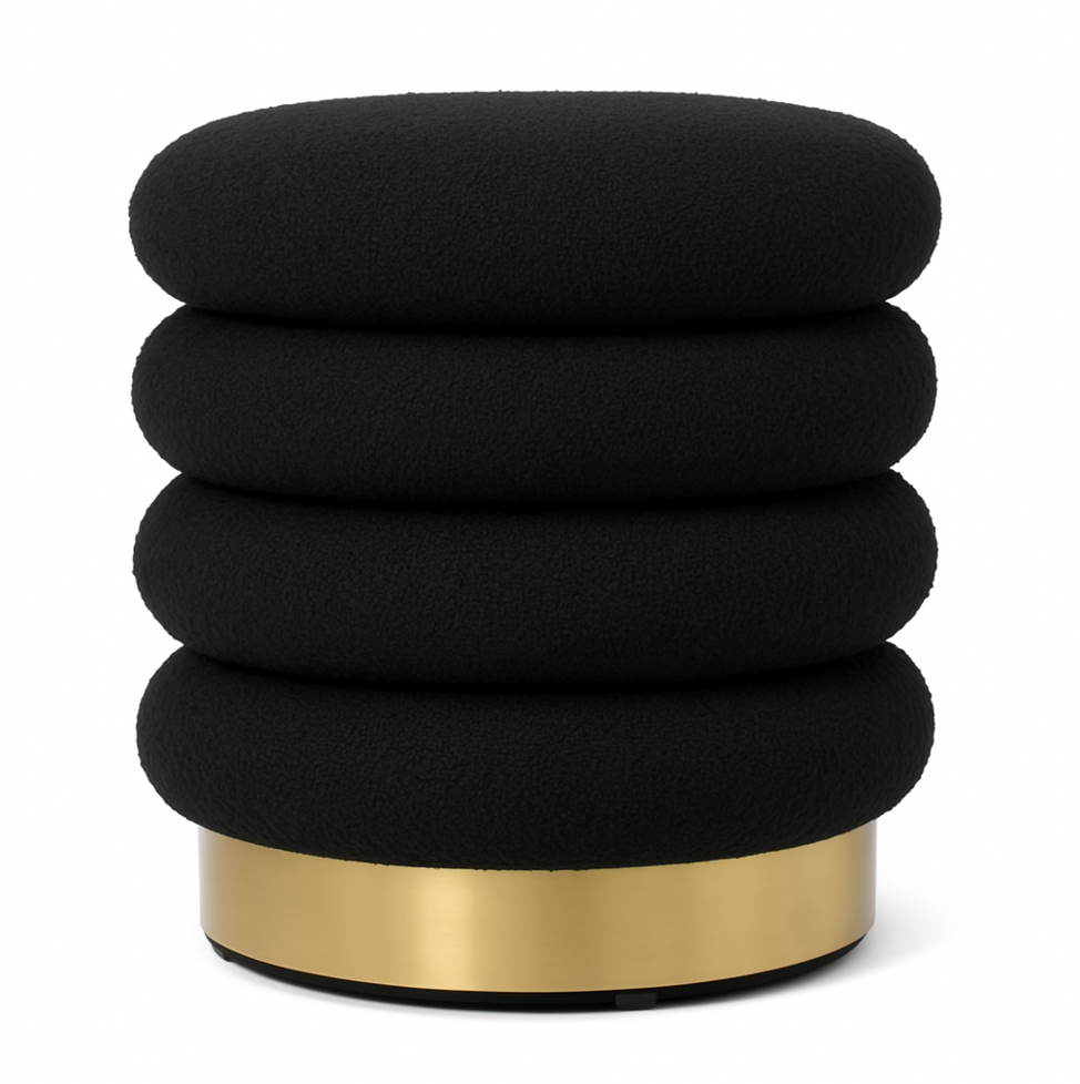 Ottomans & Footstools: Interior Ave - Roma Round Velvet Ottoman / Footstool  Black