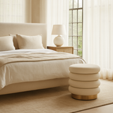 Ottomans & Footstools: Interior Ave - Roma Round Tweed Ottoman / Footstool  Light Grey