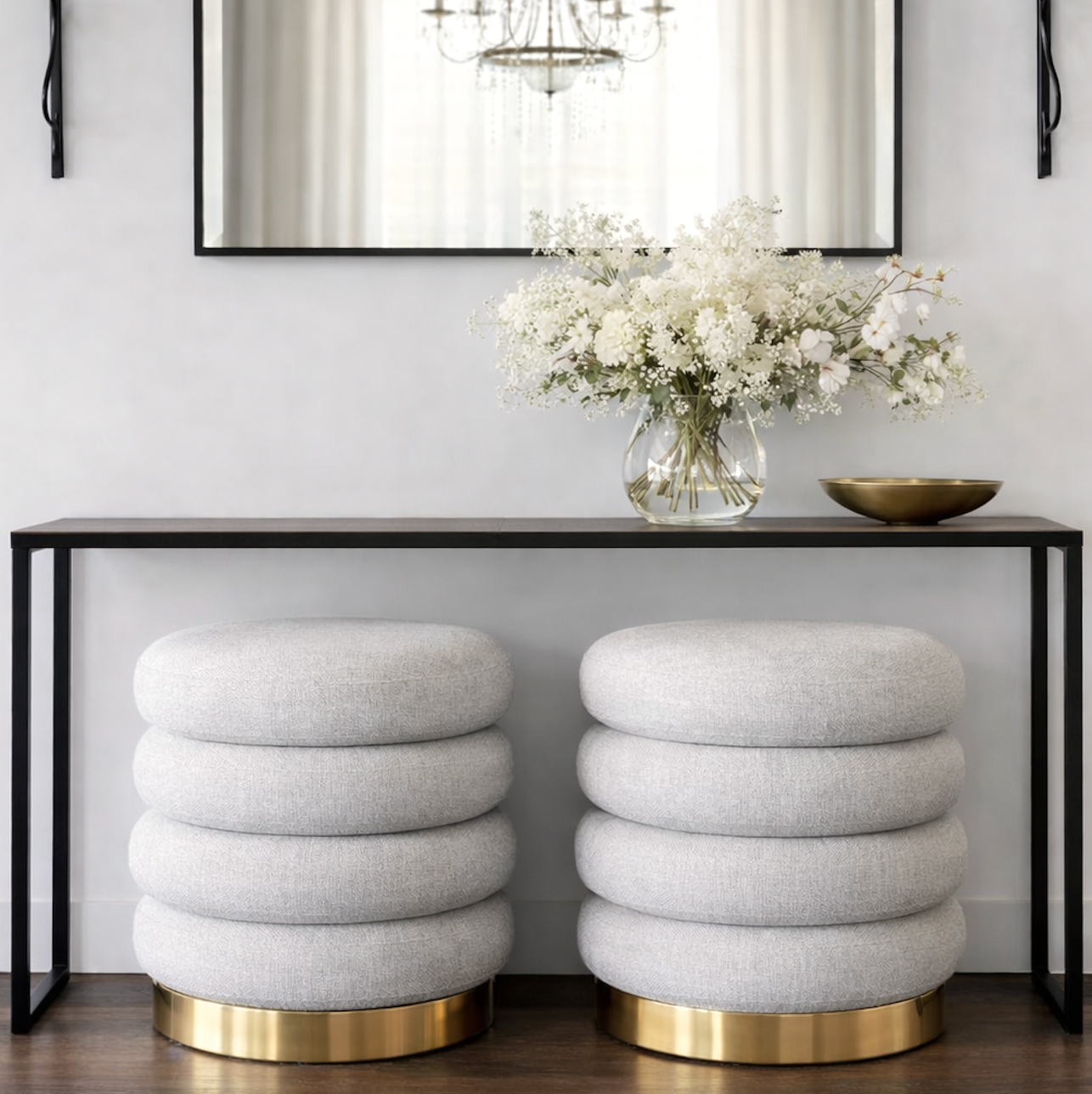 Ottomans & Footstools: Interior Ave - Roma Round Milan Ottoman / Footstool  Off White