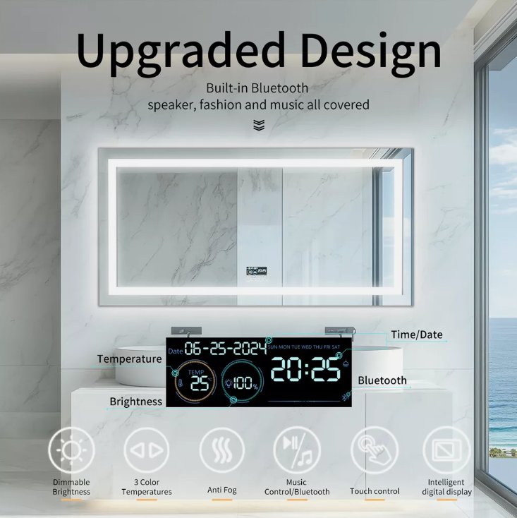 Mirrors: Interior Ave - 80 x 160cm Rectangle Frameless LED Bathroom Mirror  Bluetooth