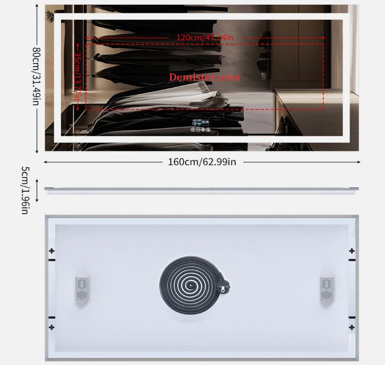 Mirrors: Interior Ave - 80 x 160cm Rectangle Frameless LED Bathroom Mirror  Bluetooth