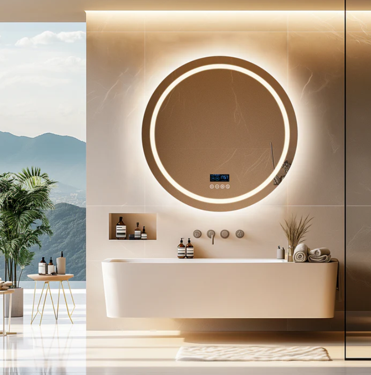 Mirrors: Interior Ave - 80cm Round Frameless LED Bathroom Mirror  Bluetooth
