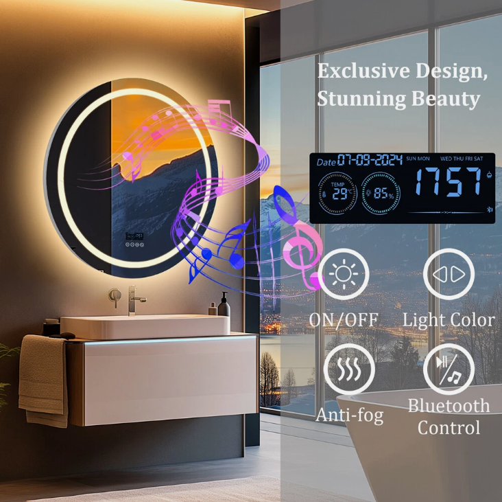 Mirrors: Interior Ave - 80cm Round Frameless LED Bathroom Mirror  Bluetooth