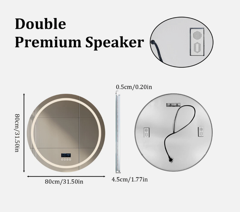 Mirrors: Interior Ave - 80cm Round Frameless LED Bathroom Mirror  Bluetooth