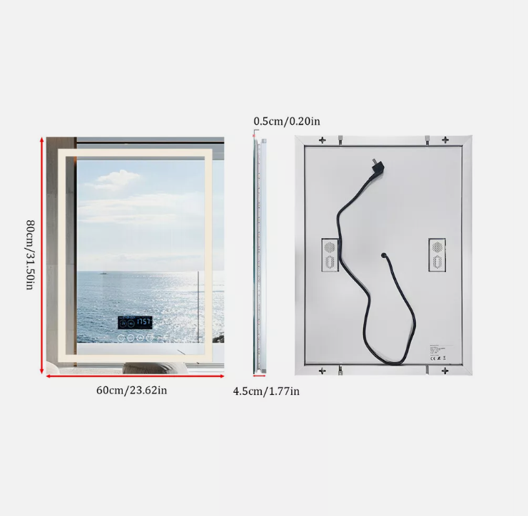 Mirrors: Interior Ave - 60 x 80cm Rectangle Frameless LED Bathroom Mirror  Bluetooth