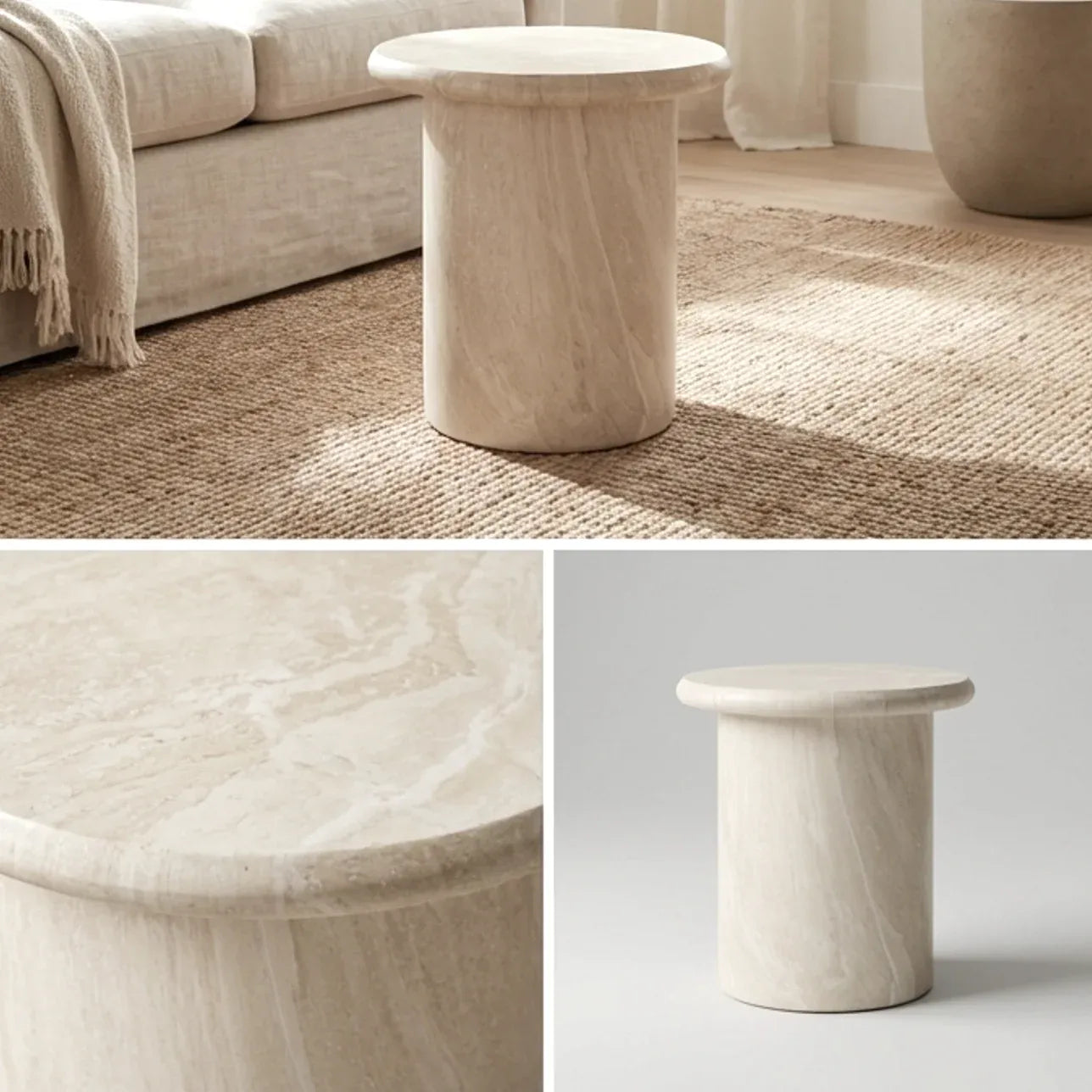 Nobu Sculptural Stone Side Table - Matte Natural Stone